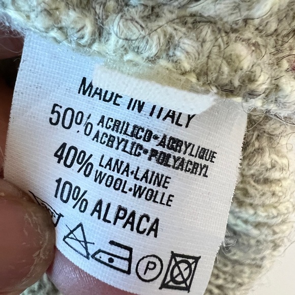 Vintage Men's Alpaca Beige Cable Knit Sweater with Stripes Italy - Picture 6 of 10